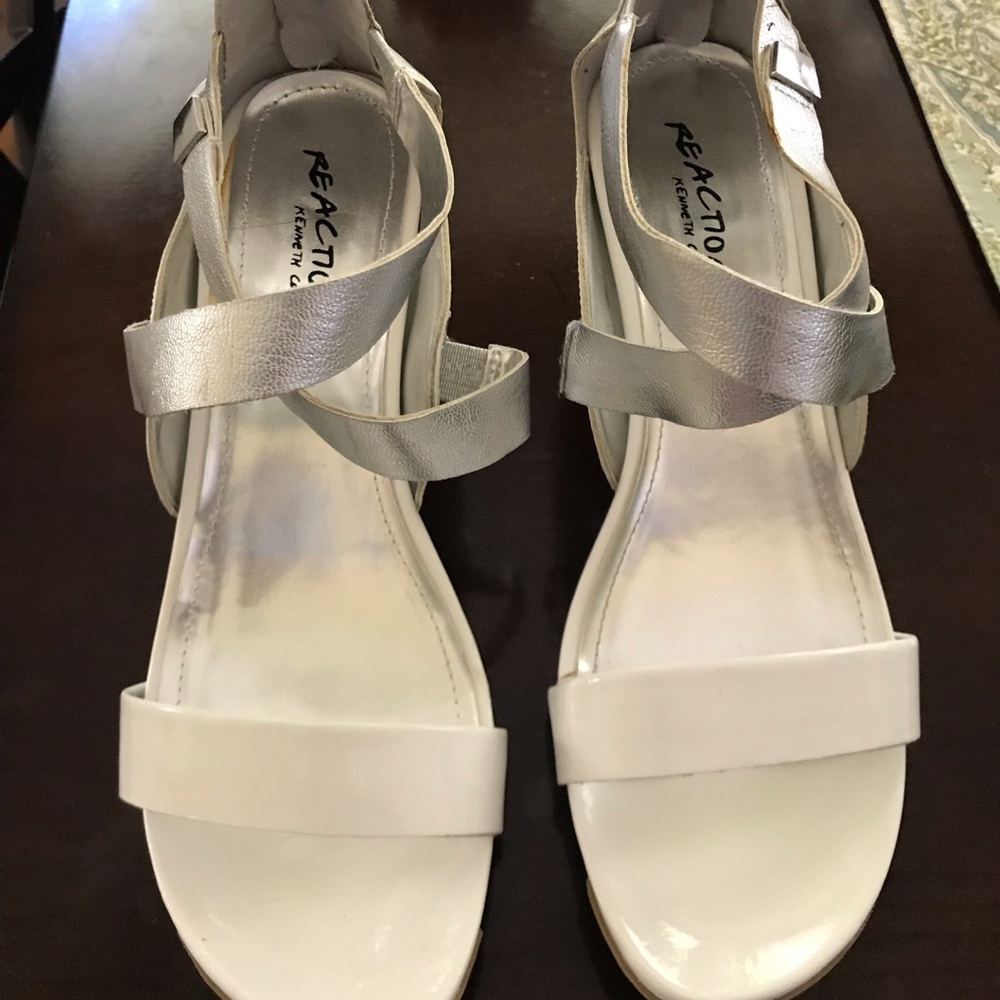 Wht & silver wedge sandals. Kenneth Cole Reaction